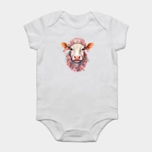 Pink Christmas Cow Baby Bodysuit